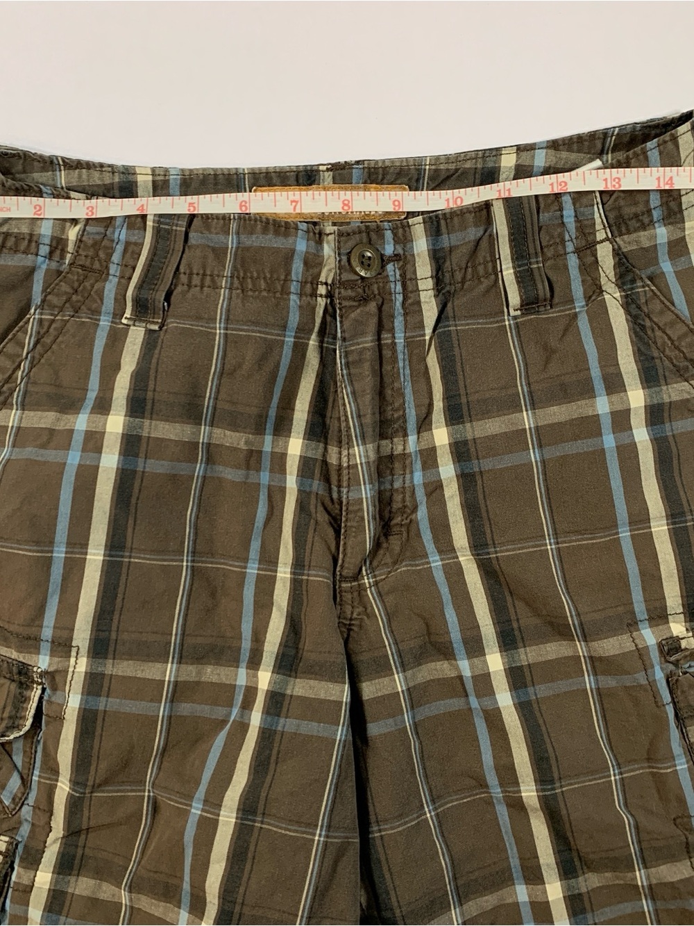 Lee Dungarees Plaid Cargo Shorts 30 Brown Y2K Skater Baggy Grunge - Picture 5 of 7